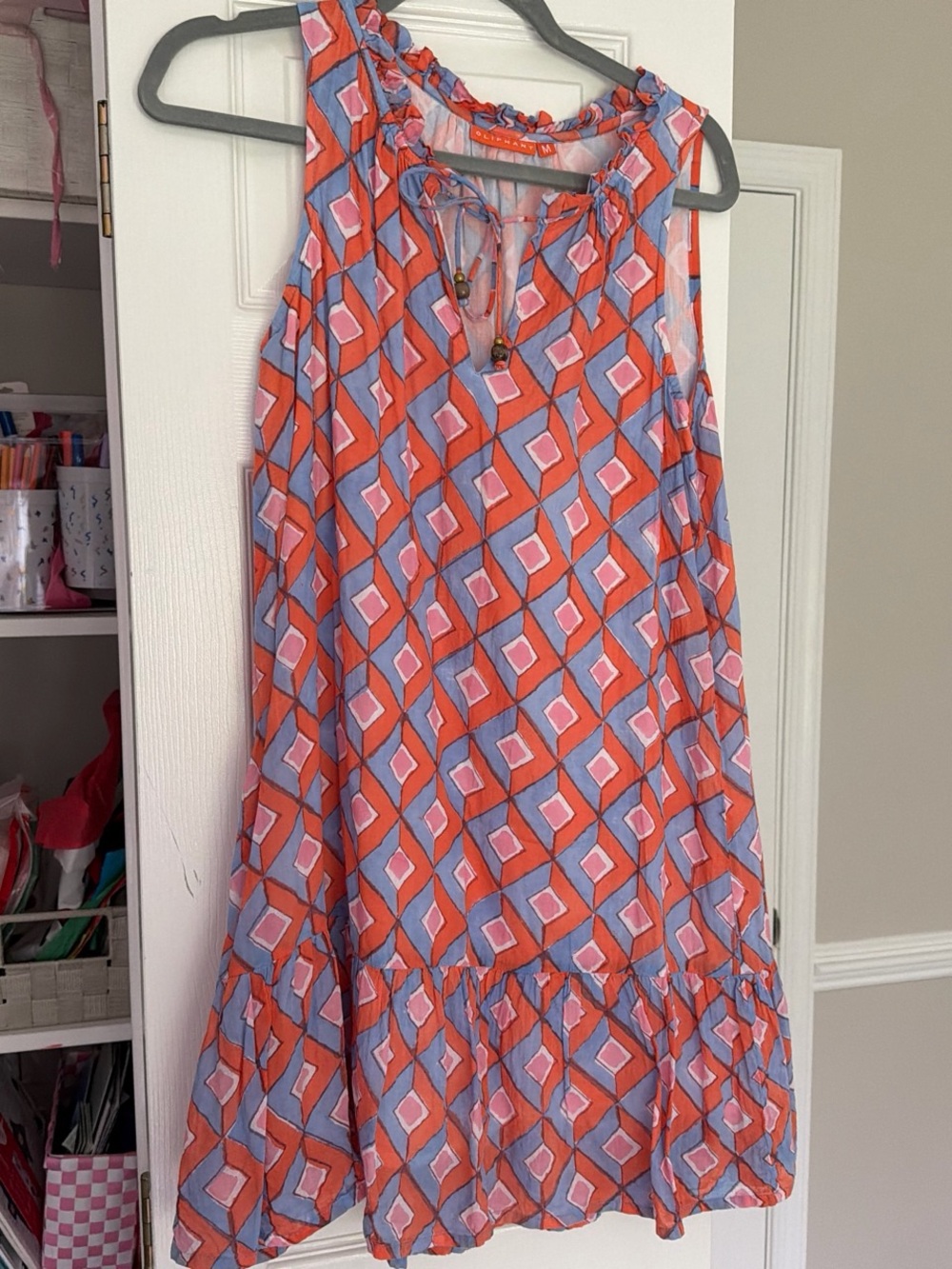 Oliphant Orange and Lavender Geometric Sleeveless Dress